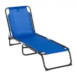 Foldable Chaise Lounge, 4-Position Portable Reclining, Breathable Mesh for Outdoor Patio Adjustable Sleeping Bed - Dark Blue