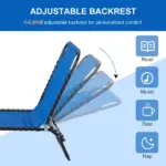 Foldable Chaise Lounge, 4-Position Portable Reclining, Breathable Mesh for Outdoor Patio Adjustable Sleeping Bed - Dark Blue - Image 4
