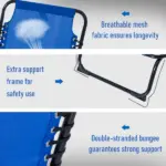 Foldable Chaise Lounge, 4-Position Portable Reclining, Breathable Mesh for Outdoor Patio Adjustable Sleeping Bed - Dark Blue - Image 6