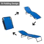 Foldable Chaise Lounge, 4-Position Portable Reclining, Breathable Mesh for Outdoor Patio Adjustable Sleeping Bed - Dark Blue - Image 8