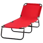 Outsunny Foldable Chaise Lounge, 5-Level Backrest, Adjustable footrest, Pillow, Lightweight Frame, for Pool, Patio, Sun Bathing, Red