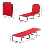 Outsunny Foldable Chaise Lounge, 5-Level Backrest, Adjustable footrest, Pillow, Lightweight Frame, for Pool, Patio, Sun Bathing, Red - Image 3