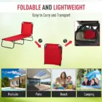 Outsunny Foldable Chaise Lounge, 5-Level Backrest, Adjustable footrest, Pillow, Lightweight Frame, for Pool, Patio, Sun Bathing, Red - Image 6