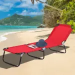 Outsunny Foldable Chaise Lounge, 5-Level Backrest, Adjustable footrest, Pillow, Lightweight Frame, for Pool, Patio, Sun Bathing, Red - Image 10