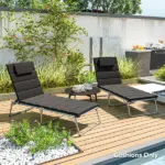Foldable Chaise Lounge Cushion Set of 2, Outdoor Lounge Chair Cushion Set, UPF50+ 230gsm Olefin, 80" x 26" Black - Image 2