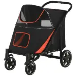 Foldable Doggy Stroller for Medium Large Dogs, Pet Stroller with Storage, Smooth Ride with Shock Absorption, Mesh Window and Safety Leash, Black