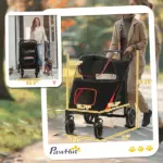 Foldable Doggy Stroller for Medium Large Dogs, Pet Stroller with Storage, Smooth Ride with Shock Absorption, Mesh Window and Safety Leash, Black - Image 3