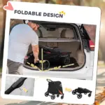 Foldable Doggy Stroller for Medium Large Dogs, Pet Stroller with Storage, Smooth Ride with Shock Absorption, Mesh Window and Safety Leash, Black - Image 5