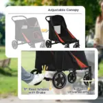 Foldable Doggy Stroller for Medium Large Dogs, Pet Stroller with Storage, Smooth Ride with Shock Absorption, Mesh Window and Safety Leash, Black - Image 6