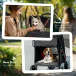 Foldable Doggy Stroller for Medium Large Dogs, Pet Stroller with Storage, Smooth Ride with Shock Absorption, Mesh Window and Safety Leash, Black - Image 7