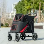 Foldable Doggy Stroller for Medium Large Dogs, Pet Stroller with Storage, Smooth Ride with Shock Absorption, Mesh Window and Safety Leash, Black - Image 10