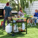 Foldable Grill Cart Table, 3-Shelf Outdoor Kitchen Island on Wheels for BBQ and Pizza Oven, Black - Image 2