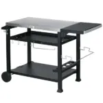Foldable Grill Cart Table, 3-Shelf Outdoor Kitchen Island on Wheels for BBQ and Pizza Oven, Black