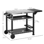 Foldable Grill Cart Table, 3-Shelf Outdoor Kitchen Island on Wheels for BBQ and Pizza Oven, Black - Image 3
