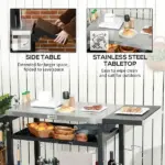 Foldable Grill Cart Table, 3-Shelf Outdoor Kitchen Island on Wheels for BBQ and Pizza Oven, Black - Image 5