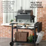 Foldable Grill Cart Table, 3-Shelf Outdoor Kitchen Island on Wheels for BBQ and Pizza Oven, Black - Image 8