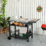 Foldable Grill Cart Table, 3-Shelf Outdoor Kitchen Island on Wheels for BBQ and Pizza Oven, Black - Image 10