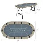 Foldable Poker Table, 70" Oval, Blackjack Texas Holdem, with Cup Holders, Blue - Image 3
