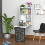 HOMCOM Foldable Wall Desk with Blackboard, Fold Out Convertible Floating Desk with Shelves, White - Image 12