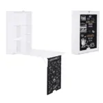 HOMCOM Foldable Wall Desk with Blackboard, Fold Out Convertible Floating Desk with Shelves, White - Image 14