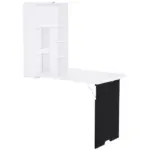 HOMCOM Foldable Wall Desk with Blackboard, Fold Out Convertible Floating Desk with Shelves, White