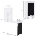 HOMCOM Foldable Wall Desk with Blackboard, Fold Out Convertible Floating Desk with Shelves, White - Image 3