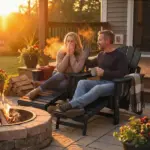 Outsunny Folding Adirondack Chair Set of 2, HDPE Fire Pit Chair with Retractable Ottoman and Cup Holder, Black - Image 2