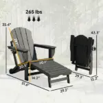 Outsunny Folding Adirondack Chair Set of 2, HDPE Fire Pit Chair with Retractable Ottoman and Cup Holder, Black - Image 3