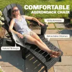 Outsunny Folding Adirondack Chair Set of 2, HDPE Fire Pit Chair with Retractable Ottoman and Cup Holder, Black - Image 5