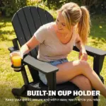 Outsunny Folding Adirondack Chair Set of 2, HDPE Fire Pit Chair with Retractable Ottoman and Cup Holder, Black - Image 7