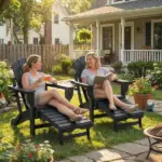 Outsunny Folding Adirondack Chair Set of 2, HDPE Fire Pit Chair with Retractable Ottoman and Cup Holder, Black - Image 8