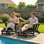 Outsunny Folding Adirondack Chair Set of 2, HDPE Fire Pit Chair with Retractable Ottoman and Cup Holder, Black - Image 10