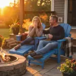Outsunny Folding Adirondack Chair Set of 2, HDPE Fire Pit Chair with Retractable Ottoman and Cup Holder, Blue - Image 2