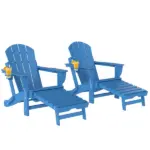 Outsunny Folding Adirondack Chair Set of 2, HDPE Fire Pit Chair with Retractable Ottoman and Cup Holder, Blue - Image 11