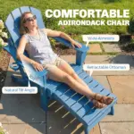 Outsunny Folding Adirondack Chair Set of 2, HDPE Fire Pit Chair with Retractable Ottoman and Cup Holder, Blue - Image 5