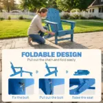 Outsunny Folding Adirondack Chair Set of 2, HDPE Fire Pit Chair with Retractable Ottoman and Cup Holder, Blue - Image 6