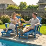 Outsunny Folding Adirondack Chair Set of 2, HDPE Fire Pit Chair with Retractable Ottoman and Cup Holder, Blue - Image 10