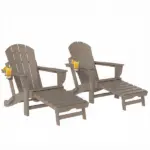 Outsunny Folding Adirondack Chair Set of 2, HDPE Fire Pit Chair with Retractable Ottoman and Cup Holder, Brown - Image 11