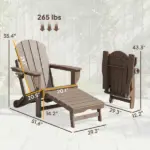 Outsunny Folding Adirondack Chair Set of 2, HDPE Fire Pit Chair with Retractable Ottoman and Cup Holder, Brown - Image 3