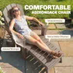 Outsunny Folding Adirondack Chair Set of 2, HDPE Fire Pit Chair with Retractable Ottoman and Cup Holder, Brown - Image 5