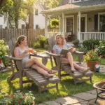 Outsunny Folding Adirondack Chair Set of 2, HDPE Fire Pit Chair with Retractable Ottoman and Cup Holder, Brown - Image 8