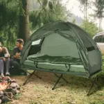 Outsunny Folding Camping Cot for Adults All-in-One Elevated Tent with Sleeping Bag Thick Air Mattress Portable Single Bed - Image 2