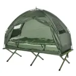 Outsunny Folding Camping Cot for Adults All-in-One Elevated Tent with Sleeping Bag Thick Air Mattress Portable Single Bed - Image 11