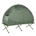 Outsunny Folding Camping Cot for Adults All-in-One Elevated Tent with Sleeping Bag Thick Air Mattress Portable Single Bed