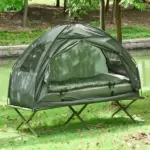 Outsunny Folding Camping Cot for Adults All-in-One Elevated Tent with Sleeping Bag Thick Air Mattress Portable Single Bed - Image 10