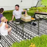 Outsunny Folding Camping Table, 4.5ft Portable Table with 2 Wing Panels, Height Adjustable Metal Picnic Table - Image 2