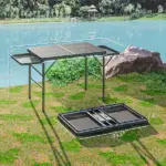 Outsunny Folding Camping Table, 4.5ft Portable Table with 2 Wing Panels, Height Adjustable Metal Picnic Table - Image 3
