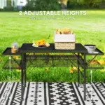 Outsunny Folding Camping Table, 4.5ft Portable Table with 2 Wing Panels, Height Adjustable Metal Picnic Table - Image 5