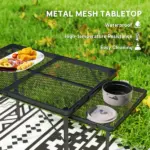 Outsunny Folding Camping Table, 4.5ft Portable Table with 2 Wing Panels, Height Adjustable Metal Picnic Table - Image 6