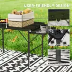 Outsunny Folding Camping Table, 4.5ft Portable Table with 2 Wing Panels, Height Adjustable Metal Picnic Table - Image 7